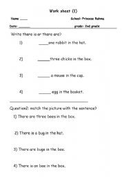 English worksheet: THER IS THER ARE WORK SHEET