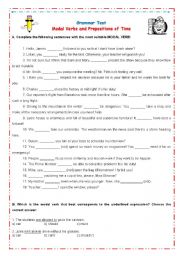 Grammar Test on modal verbs and prepositions of time