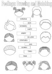 English Worksheet: Feelings: drawing and matching