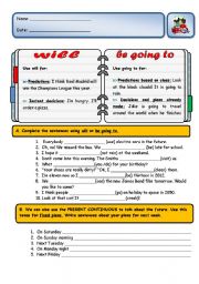 English Worksheet: Will or Going to