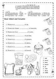 English Worksheet: There is / There are; quantities