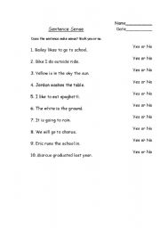 English Worksheet: Sentence Sense