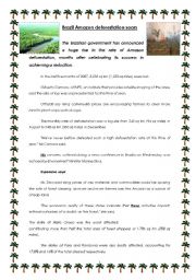 English Worksheet:  AMAZONIA DEFORESTATION - ENVIRONMENT