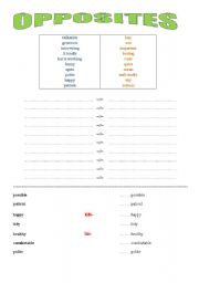 English Worksheet: opposites