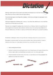 English Worksheet: Dictation (to go with the topic of bullying)