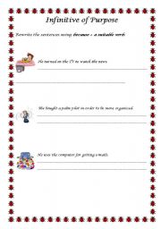 English Worksheet: Infinitive of Purpose 