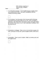 English worksheet: competency one self-evaluation