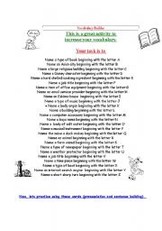 English Worksheet:    	Vocabulary Builder C  (all levels)