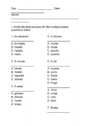 English Worksheet: Animal, Its sound and its home