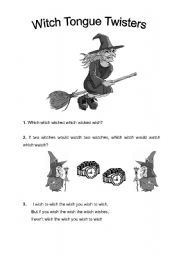 English Worksheet: Witch Tongue Twisters for Halloween