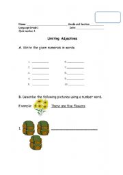 English worksheet: Limiting Adjectives (Cardinal and Ordinals)