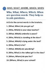 English Worksheet: wh- question words