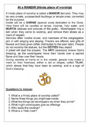 English worksheet: At a Hindu Mandir