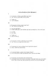 English worksheet: dialogue for giving directions