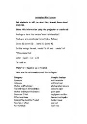 English worksheet: Analogies Mini-Lesson