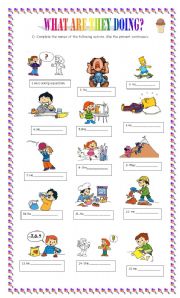 English Worksheet: What are they doing?