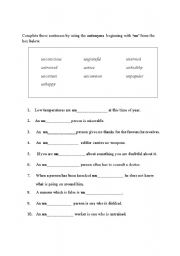 English Worksheet: The Prefix Un