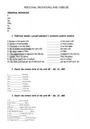 English Worksheet: PERSONAL PRONOUNS AND VERB BE