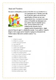 English Worksheet: READING AND ANSWER THE QUESTIONS/TO BE/CAN/LIKES