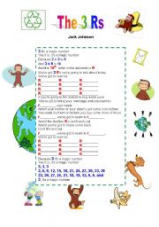 English Worksheet: Curious George 3 - The 3 Rs - song