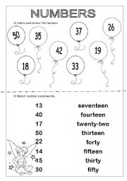 English Worksheet: Numbers till fifty