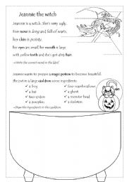 English Worksheet: Jeannie the witch - part one