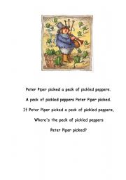 English Worksheet: Peter Piper tongue-twister