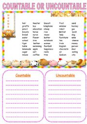 English Worksheet: countable or uncountable nouns