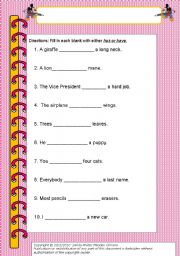 English Worksheet: Has or Have