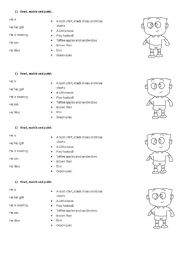 English Worksheet: Read match and colour
