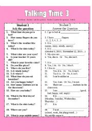 English Worksheet: Talking Time 3