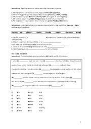 English Worksheet: Mixed exercises (dialogue,matching,gap-filling,build-up,cloze test,etc)