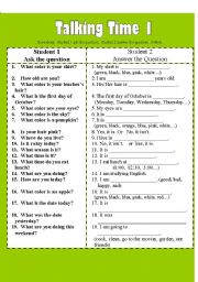 English Worksheet: Talking Time 1