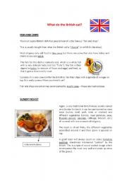 English Worksheet: WHAT DO THE BRITISH EAT? TYPICAL EXPRESSIONS AND MEALS