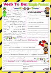 English Worksheet: Verb To Be  -  Simple Present  (all forms)