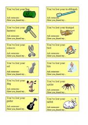 English Worksheet: GAME : Ive lost something ( 24 cards )