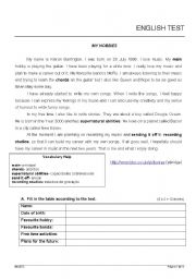 English Worksheet: MY HOBBIES - TEST