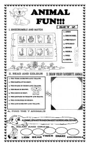 English Worksheet: ANIMAL FUN FOR CHILDREN/SET 2