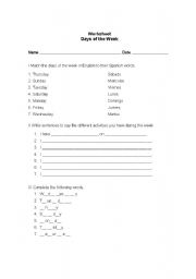 English worksheet: days of the week