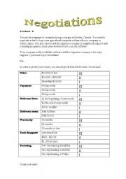 English Worksheet: Negotiations Role play Exercise