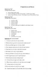 English worksheet: Prepositions and Nouns