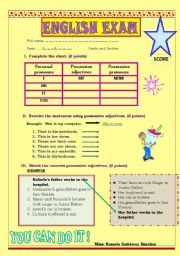 English Worksheet: personal,posessive and aadjectives pronouns