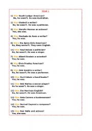 English Worksheet: Simple past - TO BE