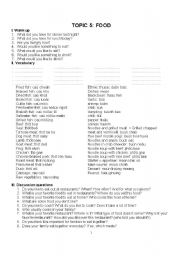 English Worksheet: food and daily routine