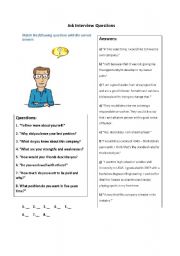 English Worksheet: Job Interview Questions - Matching Worksheet