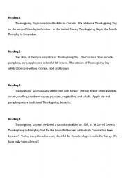 English worksheet: Canadas Thanksgiving Day