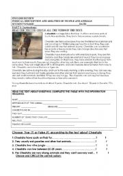 English Worksheet: description and abilities review about animals
