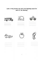 English worksheet: beginning sounds