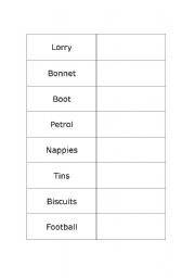 English Worksheet: American vs. British English Concentration cards