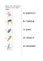 English worksheet: classroom objects